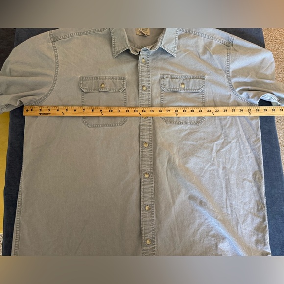 L.L Bean Denim Short Sleeve Button Up Mens SZ XXL Tall Light Blue 100% Cotton - Picture 7 of 7